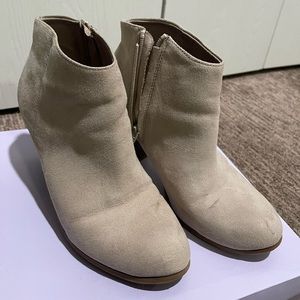Cream suede ankle booties with heel